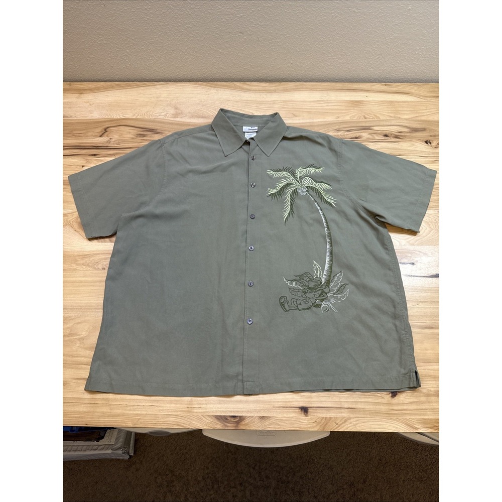 Walt Disney World Shirt Mens 2XL Green Micky Mouse Beach Button Up Embroidered